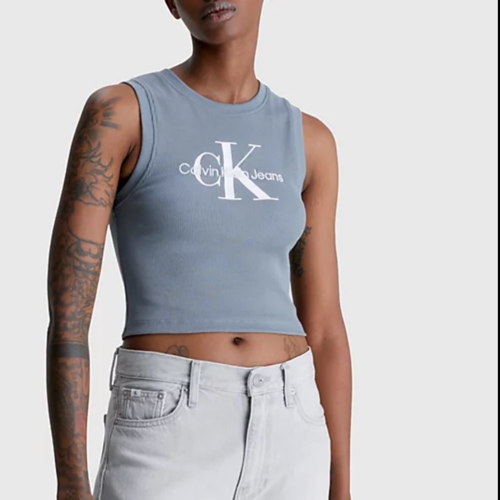 CALVIN KLEIN tank top short shirt blouse cotton blue light
